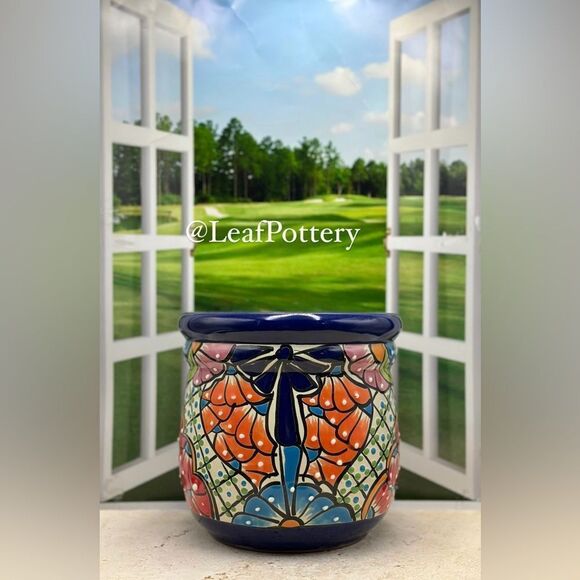 Penelope Talavera Handmade Multi Colored Ceramic Planter Pot with drainage hole - Picture 7 of 10